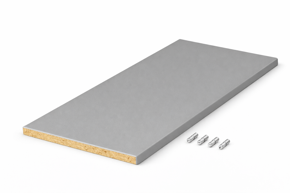 Einlegeboden 19mm Platingrau Dekor ABS-Kante + Halter